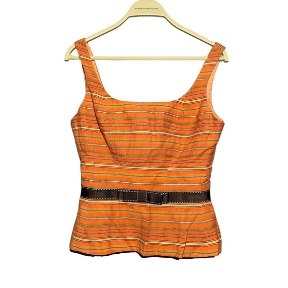 Jennifer Reale Crop Tank Top Women Size 6 Orange Sleeveless Blouse Stripe Bow US - Picture 1 of 10